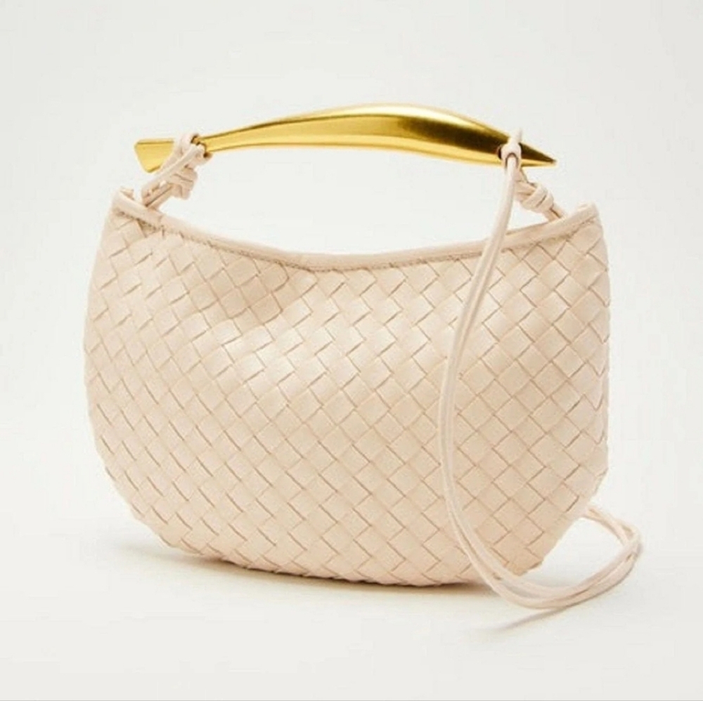 NWT Hobo Mini Sardine Shoulder Bag Ivory Woven Golden Handle